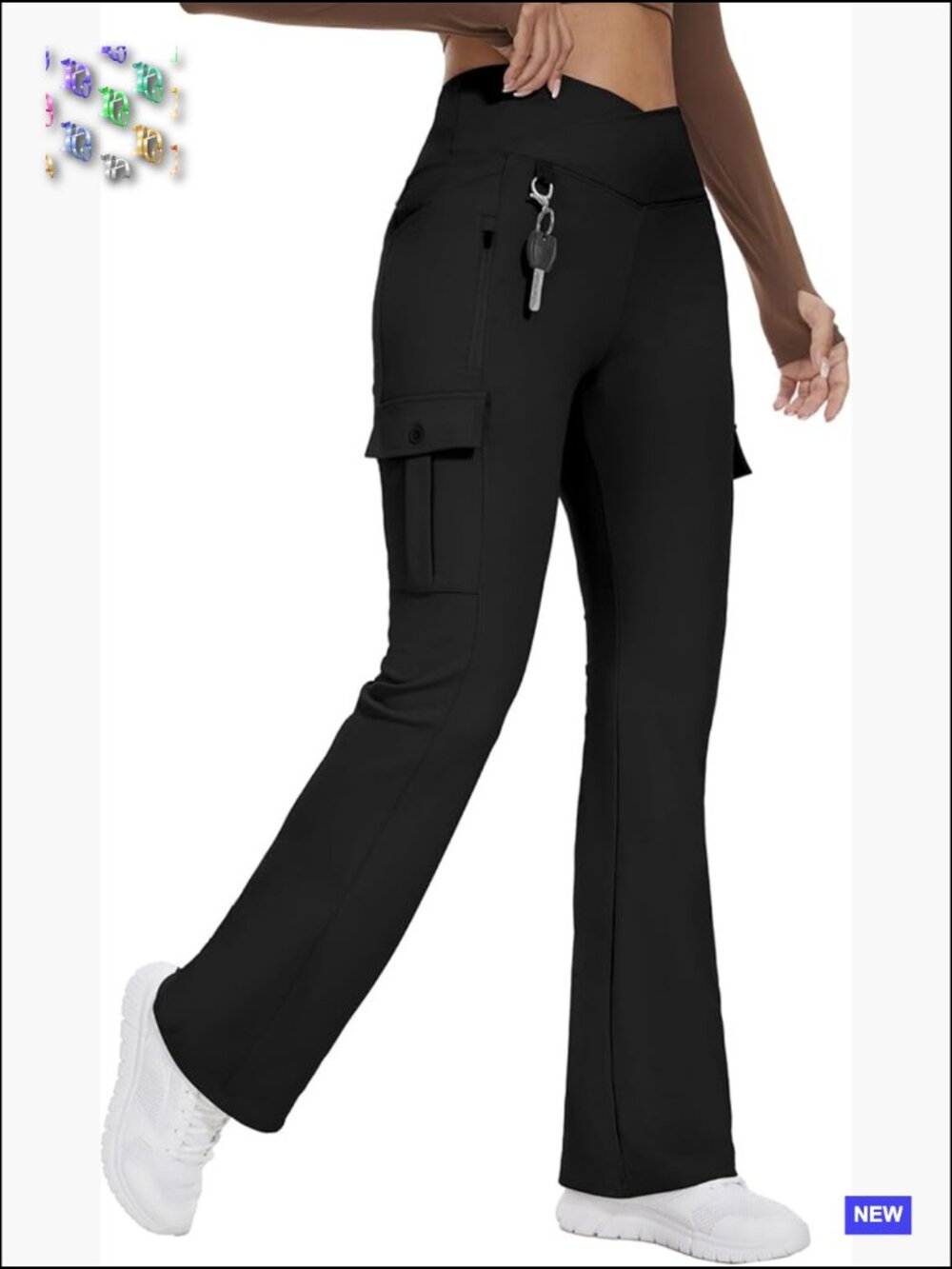 Crossover High Waist Flare Bootcut Yoga Leggings with Pockets Tummy Control